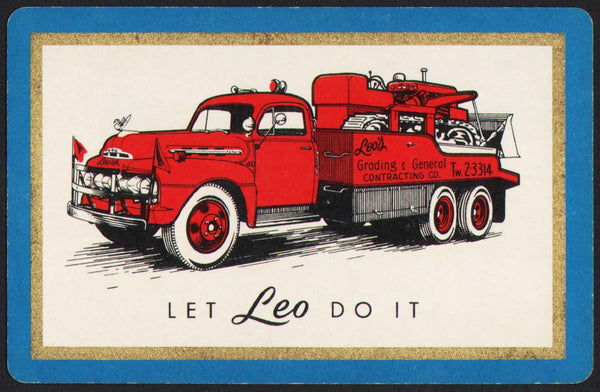 Vintage playing card LEOS GRADING and GENERAL CONTRACTING CO with truck pictured