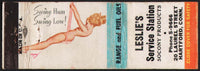 Vintage matchbook cover LESLIES SERVICE STATION Socony Petty girlie Hartford CT