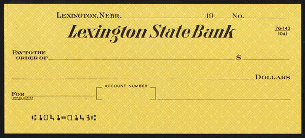 Vintage bank check LEXINGTON STATE BANK Lexington Nebraska unused new old stock