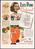 Vintage magazine ad LIBBYS TOMATO JUICE from 1937 picturing Lily Pons Confesses