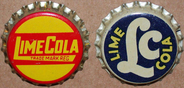 Vintage soda pop bottle caps LC LIME COLA Collection of 2 different cork lined