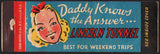 Vintage matchbook cover LINCOLN TUNNEL full length girl Daddy Knows the Answer