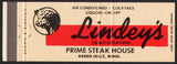 Vintage matchbook cover LINDEYS STEAK HOUSE full length Arden Hills Minnesota
