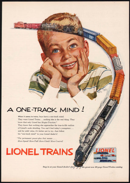Vintage magazine ad LIONEL TRAINS 1953 Alex Ross artwork boy dreaming of a train