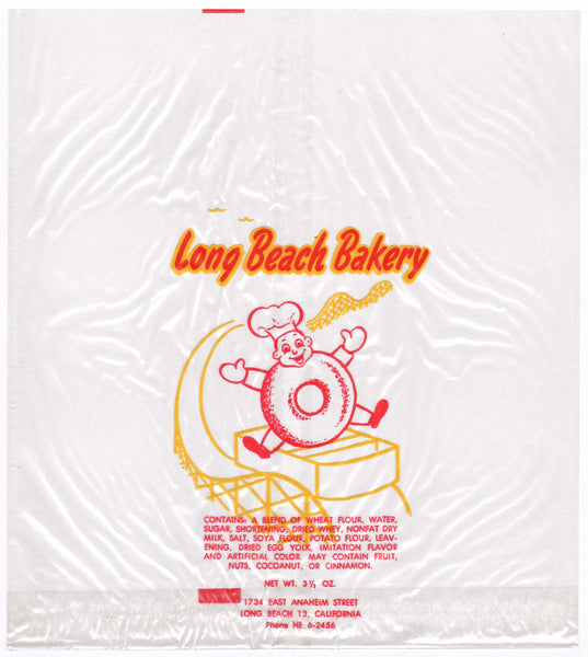 Vintage bag LONG BEACH BAKERY California cartoon donut on roller coaster n-mint