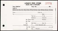 Vintage receipt LONGS FEED STORE Grain Fertilizer 1960s Perry Missouri unused