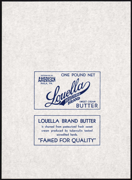 Vintage wrapper LOUELLA BRAND BUTTER American Stores Co Philadelphia PA n-mint+