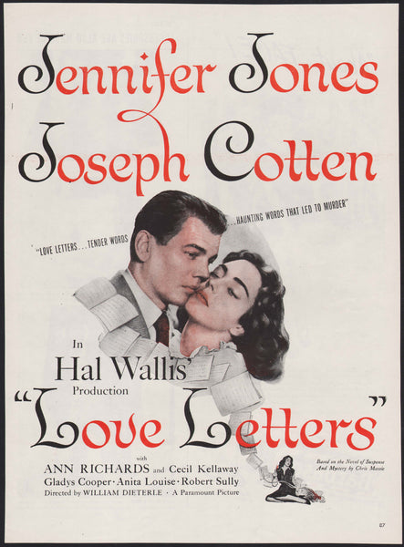 Vintage magazine ad LOVE LETTERS movie from 1945 Jennifer Jones Joseph Cotten
