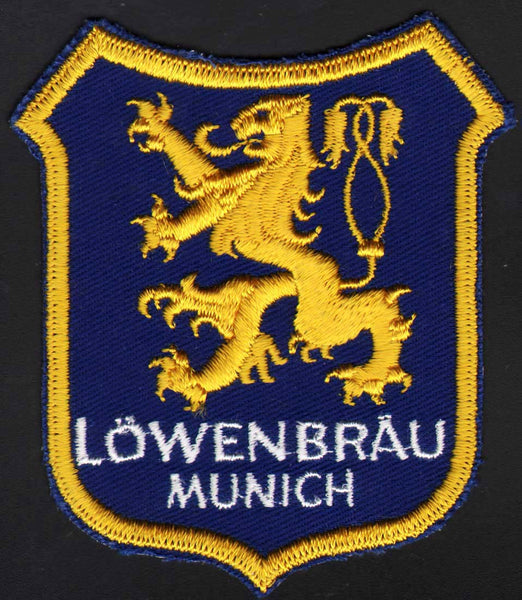 Vintage uniform patch LOWENBRAU MUNICH beer die cut griffin picture unused n-mint+