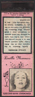 Vintage matchbook cover LUCILLE MANNERS Diamond Match Nite Life series with bio