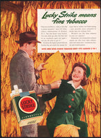 Vintage magazine ad LUCKY STRIKE cigarettes 1941 man and woman in tobacco barn
