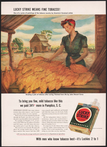 Vintage magazine ad LUCKY STRIKE cigarettes 1942 with John Steuart Curry artwork