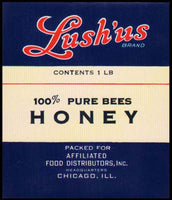 Vintage label LUSHUS HONEY Affiliated Food Chicago new old stock unused n-mint