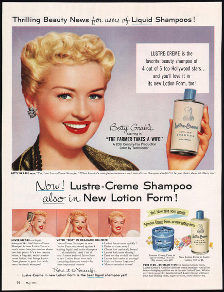 Vintage magazine ad LUSTRE CREME SHAMPOO 1953 Betty Grable The Farmer Takes Wife