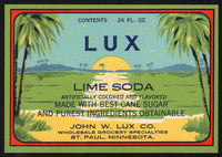 Vintage soda pop bottle label LUX LIME SODA palm trees St Paul Minnesota n-mint+