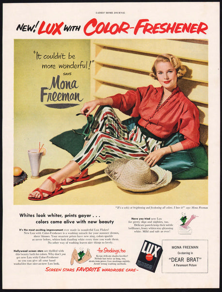 Vintage magazine ad LUX detergent from 1951 picturing Mona Freeman in Dear Brat