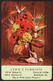Vintage playing card LYONS FLORISTS flower arrangement Bellefonte Pennsylvania