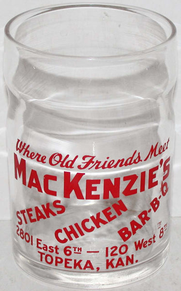 Vintage glass MacKENZIES Steaks Chicken Bar-B-Q  Where Old Friends Meet Topeka Kansas