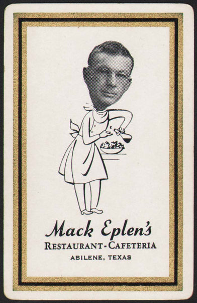 Vintage playing card MACK EPLENS Restaurant Cafeteria black border Abilene Texas