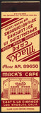 Vintage matchbook cover MACKS CAFE Los Angeles California salesman sample