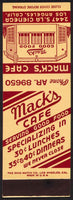Vintage matchbook cover MACKS CAFE Los Angeles California salesman sample