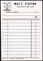 Vintage receipt MACS STATION gas and oil picturing a serviceman Walnut Kansas