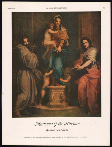 Vintage magazine ad MADONNA OF THE HARPIES from 1924 artwork by Andrea del Sarto