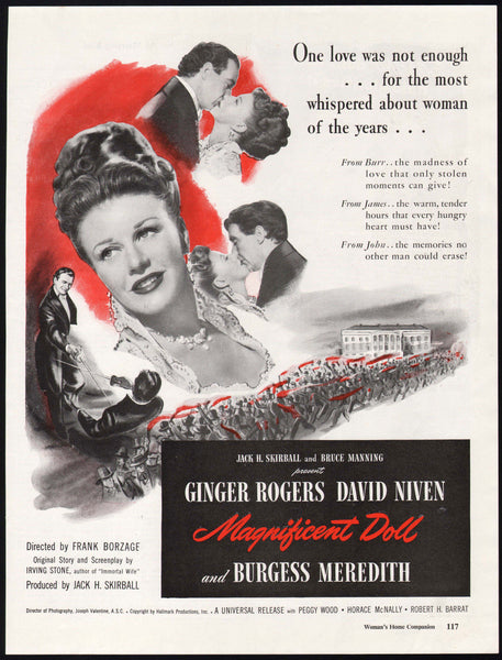 Vintage magazine ad MAGNIFICENT DOLL movie 1946 Ginger Rogers and David Niven
