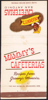 Vintage matchbook cover MAMMYS CAFETERIAS with woman pictured San Antonio Texas