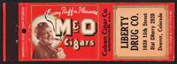 Vintage matchbook cover M and O CIGARS Cuban Cigar Liberty Drug Denver Colorado