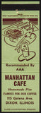 Vintage matchbook cover MANHATTAN CAFÉ Homemade Pies chef pictured Dixon Illinois