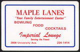 Vintage playing card MAPLE LANES Bowling Cocktails Imperial Lounge Waterloo Iowa