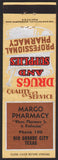 Vintage matchbook cover MARGO PHARMACY Phone 150 mortal pestle Rio Grand City TX