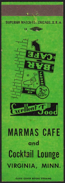 Vintage matchbook cover MARMAS CAFE with their sign pictured Virginia Minnesota