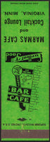Vintage matchbook cover MARMAS CAFE with their sign pictured Virginia Minnesota