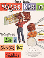 Vintage magazine ad MARS BAR from 1951 picturing a boy holding the candy bar