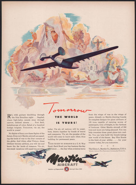 Vintage magazine ad MARTIN AIRCRAFT 1943 Tomorrow The World is Yours Wolton art