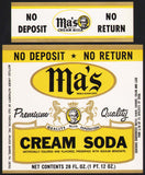 Vintage soda pop bottle label MAs CREAM SODA Wilkes Barre Pa new old stock n-mint+