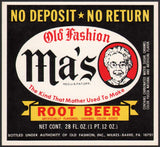 Vintage soda pop bottle label MAs OLD FASHION ROOT BEER NDNR Wilkes Barre PA
