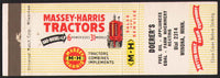 Vintage matchbook cover MASSEY HARRIS M-H tractor pictured Doerers Winona Minnesota