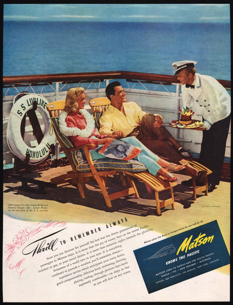 Vintage magazine ad MATSON cruise ship S S Lurline 1947 picturing Cornel Wilde