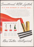 Vintage magazine ad MAX FACTOR HOLLYWOOD lipstick 1946 Maureen O'Hara pictured 2 page