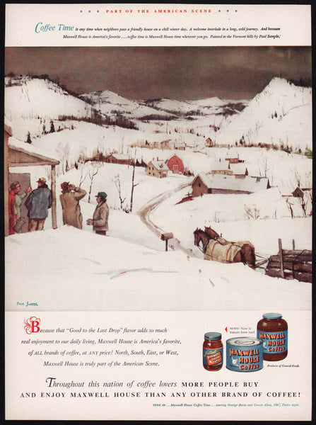 Vintage magazine ad MAXWELL HOUSE COFFEE 1948 Vermont hills pictured Paul Sample art