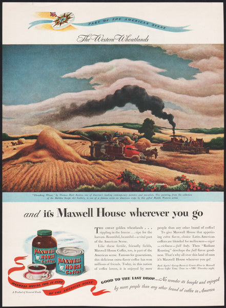 Vintage magazine ad MAXWELL HOUSE COFFEE 1946 Threshing Wheat Thomas Hart Benton