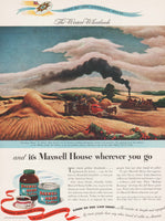 Vintage magazine ad MAXWELL HOUSE COFFEE 1946 Threshing Wheat Thomas Hart Benton