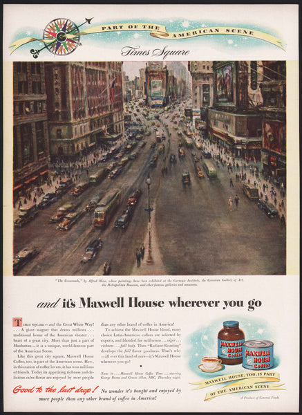Vintage magazine ad MAXWELL HOUSE COFFEE from 1946 Times Square by Alfred Mira
