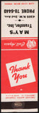 Vintage matchbook cover MAYS TRANSFER 4305 N W 2nd Ave Phone 78-6440