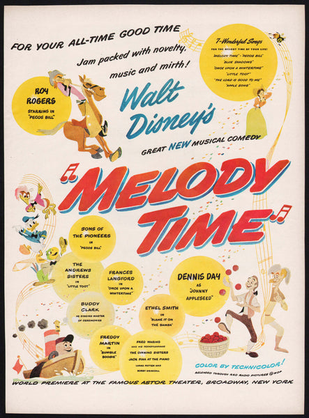 Vintage magazine ad MELODY TIME Walt Disney movie 1948 and Pabst beer Bob Hope