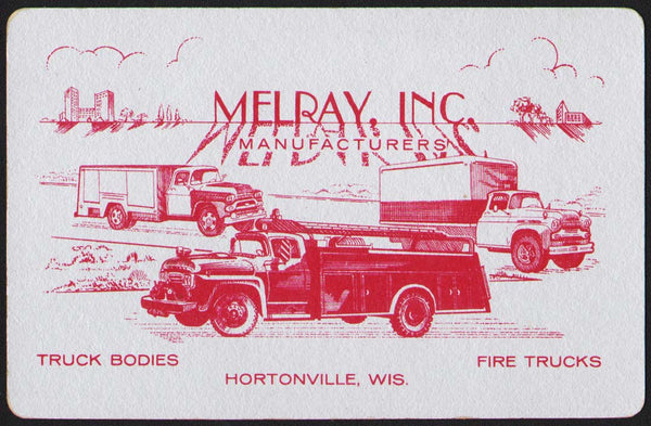 Vintage playing card MELRAY INC silver fire truck pictured Hortonville Wisconsin