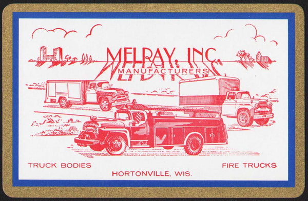 Vintage playing card MELRAY INC white fire truck pictured Hortonville Wisconsin